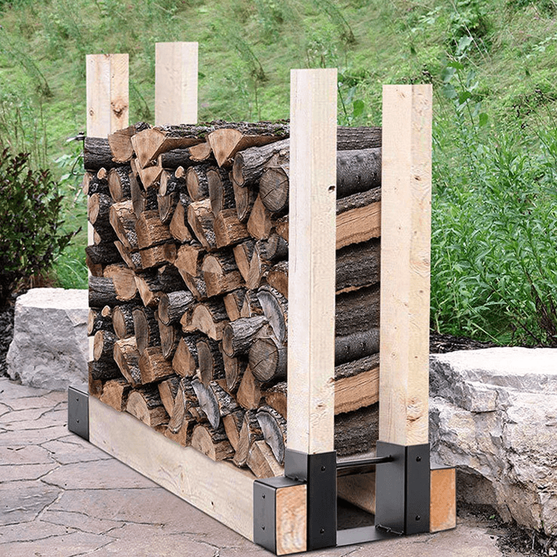 Kingso Firewood Rack Bracket with Screws Heavy Duty Firewood Holder Adjustable Length Log Wood Rack Fireplace Wood Storage Holder