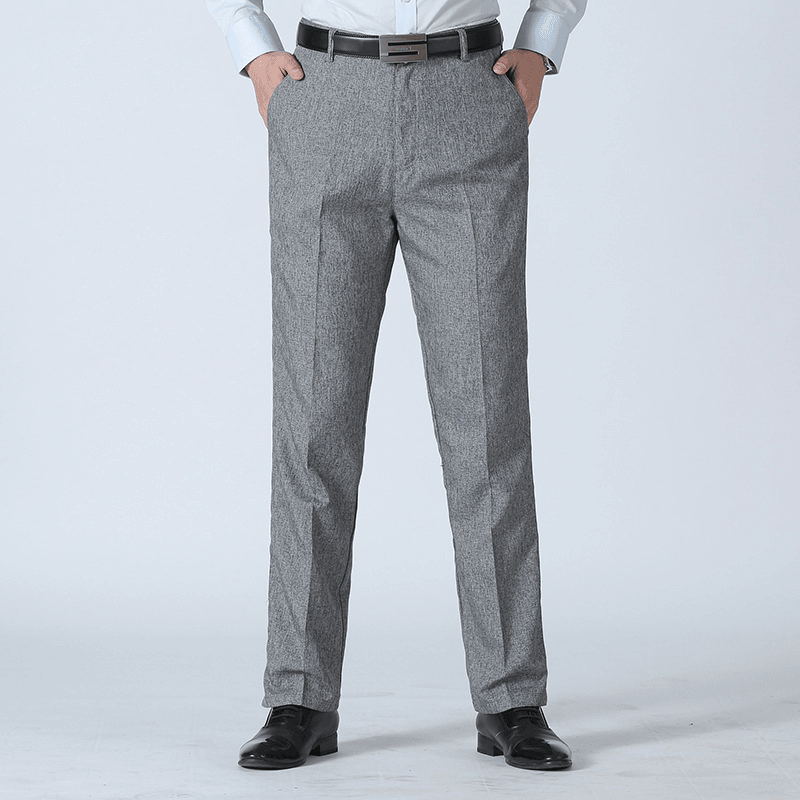 Men'S Summer Breathable Linen Casual Pants Solid Color Middle Aged Loose Straight Trousers