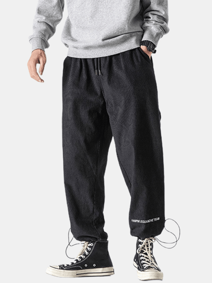 Mens Letter Embroidery Drawstring Adjustable Jogger Pants with Pocket