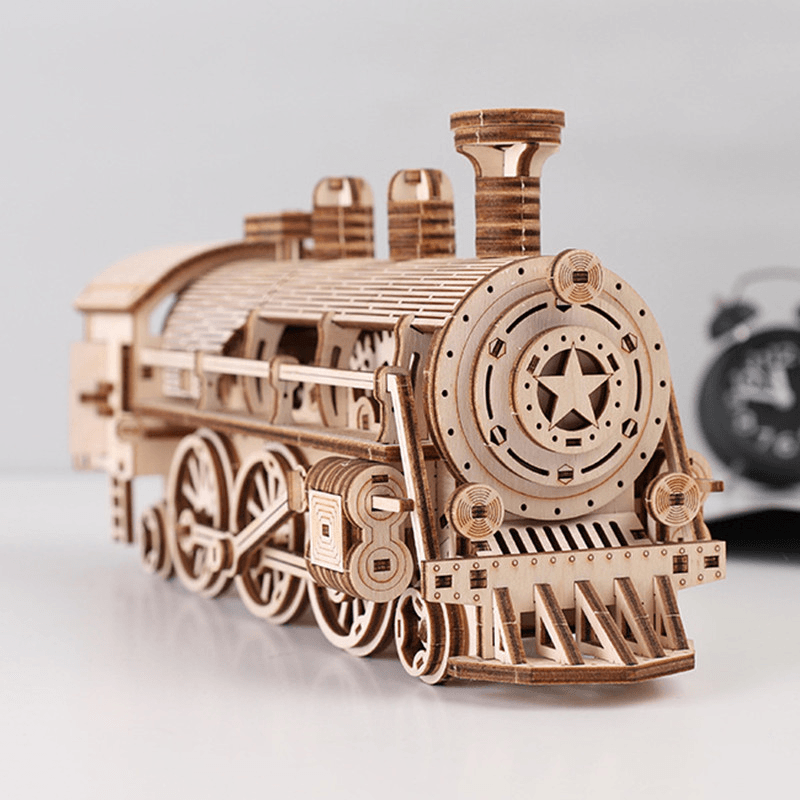 DIY Wooden Steam Train Three-Dimensional Puzzle