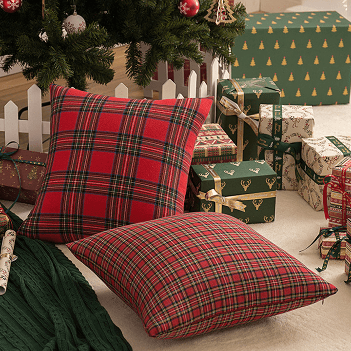 1PC Square Pillow Case Christmas Scottish Plaid Throw Waist Cushion Cover 18"