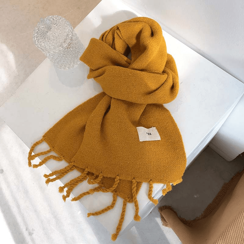 Pure Color Tassel Season Wool Knitted Couple Scarf