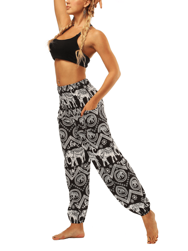 Women Ethnic Style Beach Sport Bloomers Casual Loose Yoga Pants - MRSLM