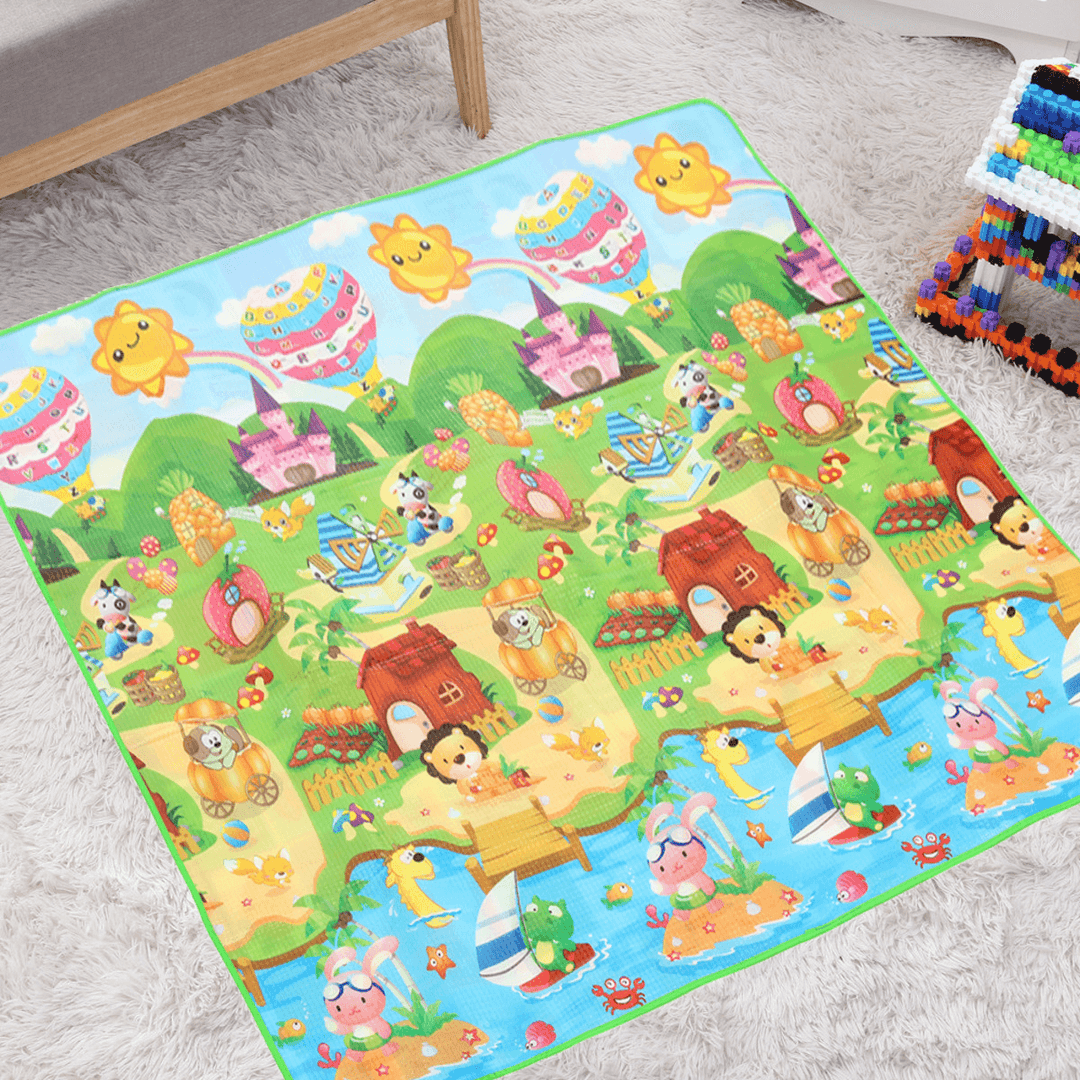 2X1.8M Kids Waterproof Foldable Play Mat Rug Cushion Crawling Mat Outdoor/Indoor Game Animal Kingdom Pattern Carpet