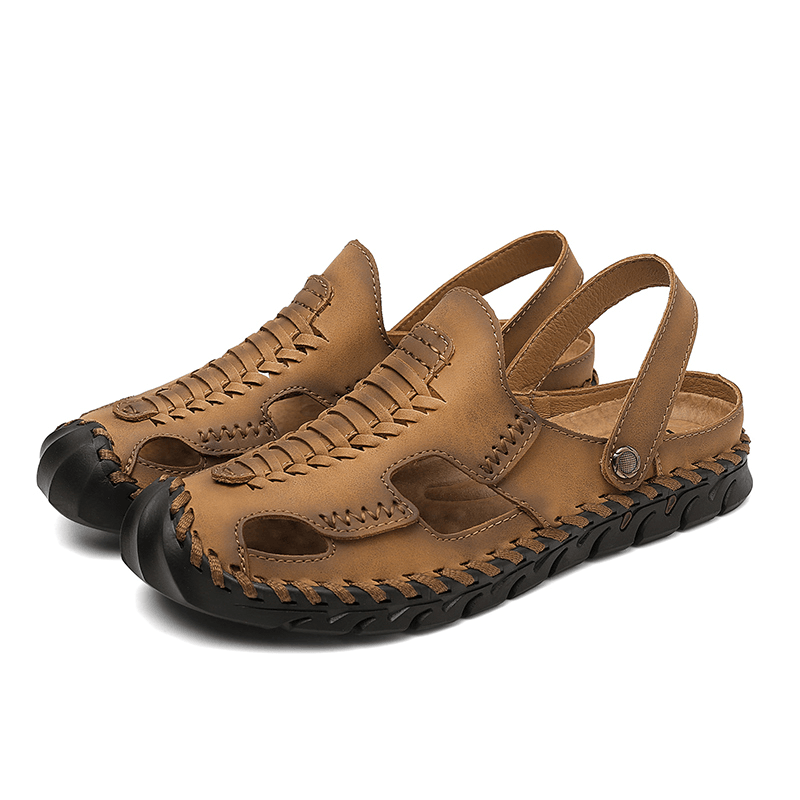 Men Outdoor Microfiber Leather Woven Non Slip Hand Stitching Water Sandals