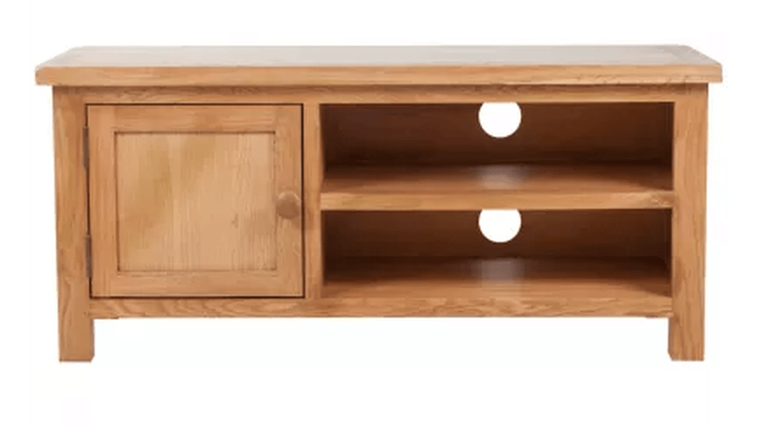 Solid Oak Wood TV Cabinet with Two Convenient Cable Outlets Brown 40.6"X14.2"X18.1"