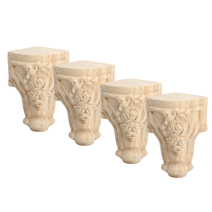 4Pcs Solid Wood Carved Furniture Foot Leg Support TV Cabinet Couch Sofa European Style - MRSLM