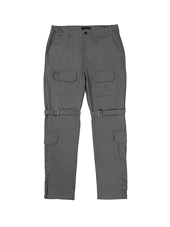 Straight-Breasted Cargo Pants with Multi-Pocket Straps