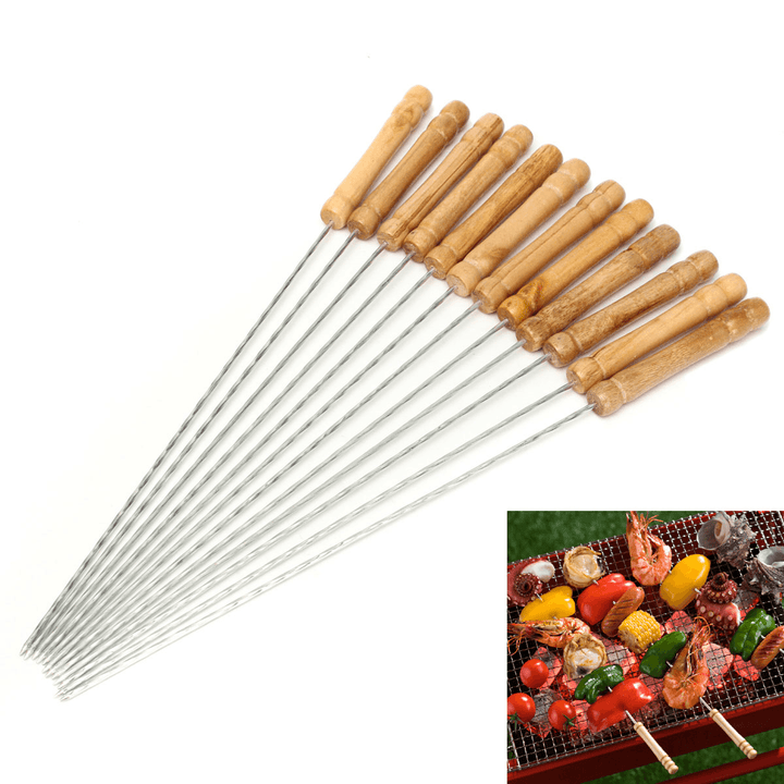 12X Stainless Steel Metal Barbeque Skewer Needle BBQ Kebab Stick Utensil 30Cm BBQ Stick Fork