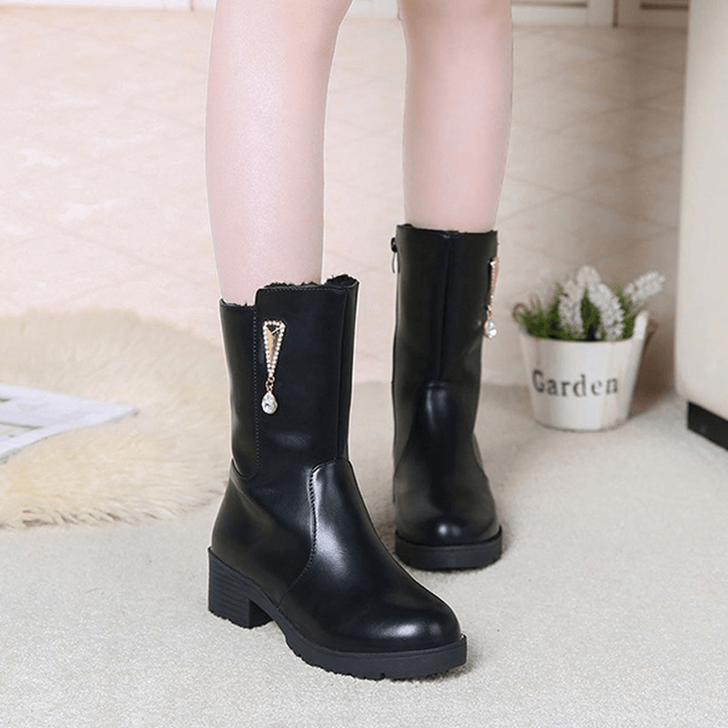 Women Winter Keep Warm Crystal Fashion Mid-Calf Boots