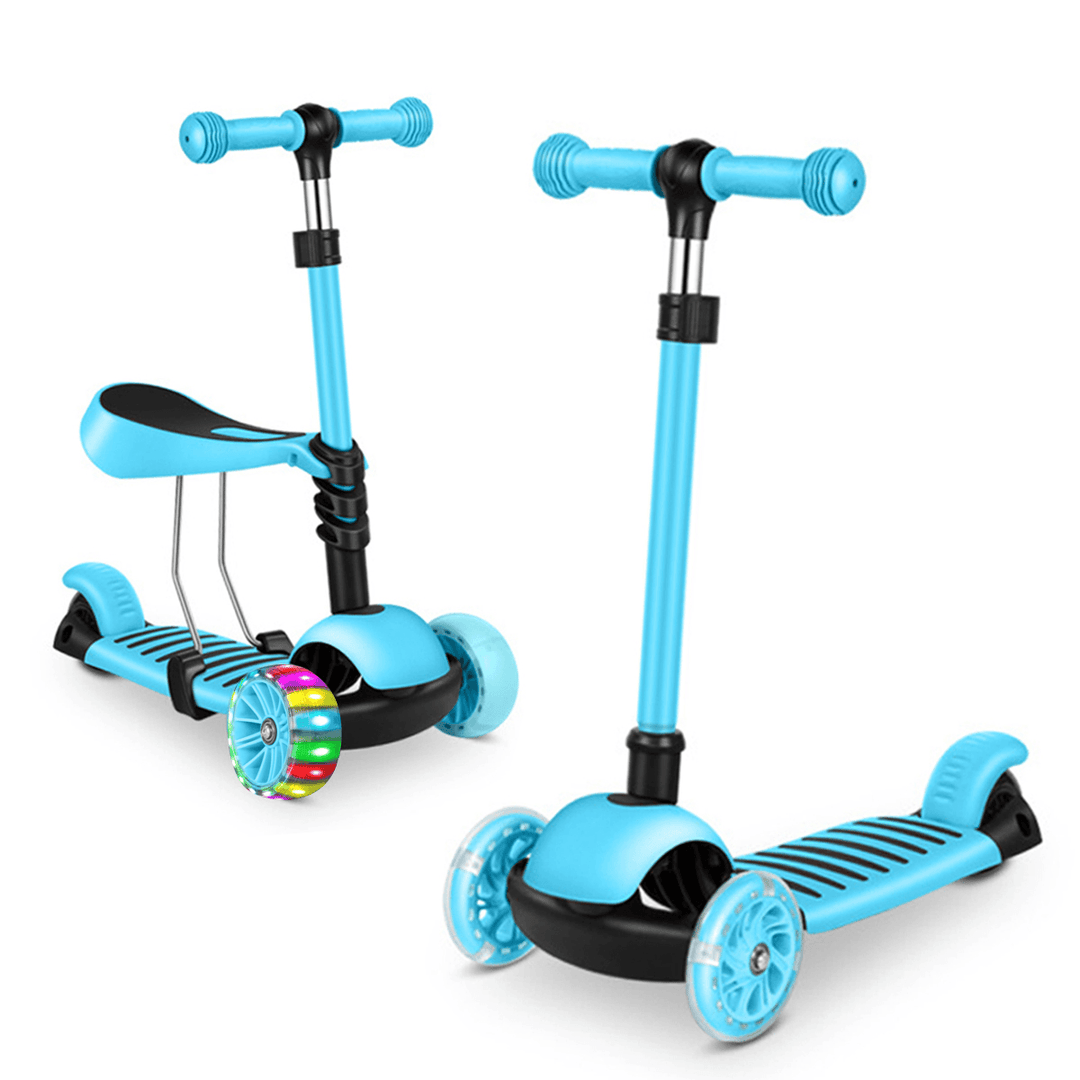 2-In-1 LED Kick Scooter Kids 3 Flashing Wheel Adjustable Height Balance Toddler Gift