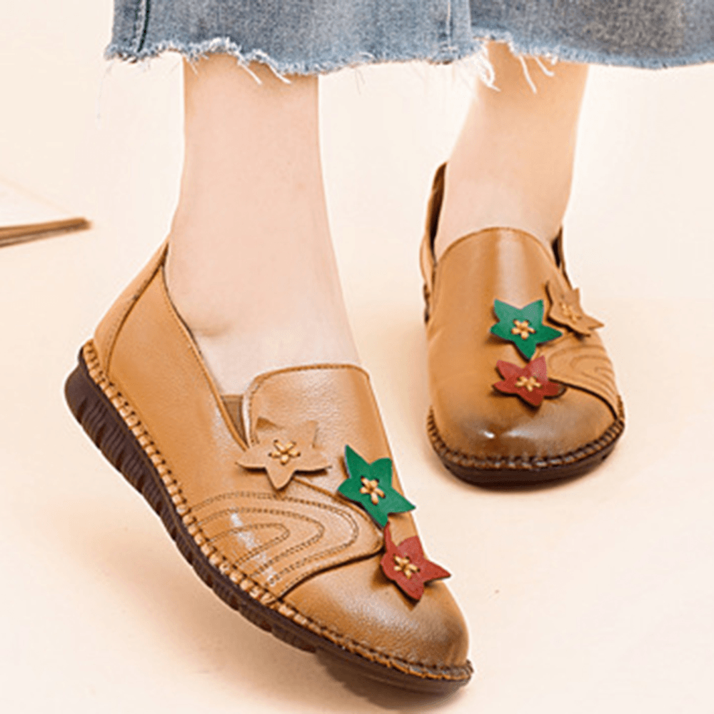 Casual Soft Star Flat Leather Loafers for Women