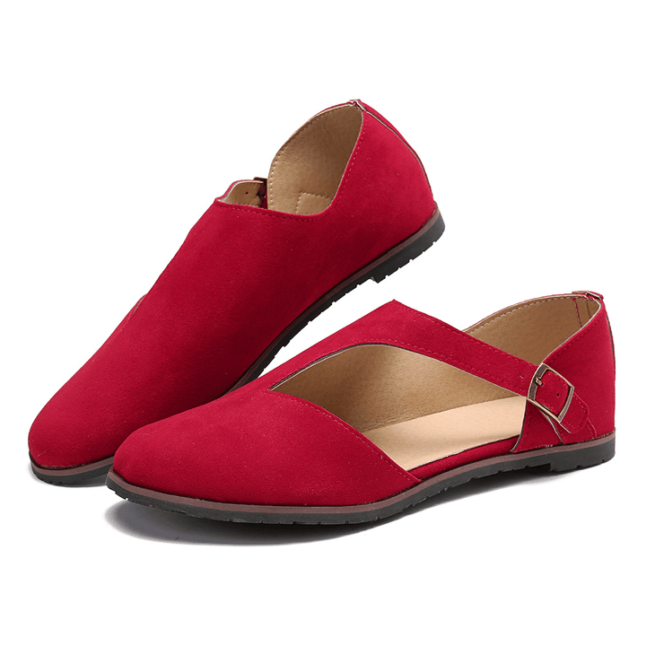 Women Comfy Suede Buckle Pure Color Flats