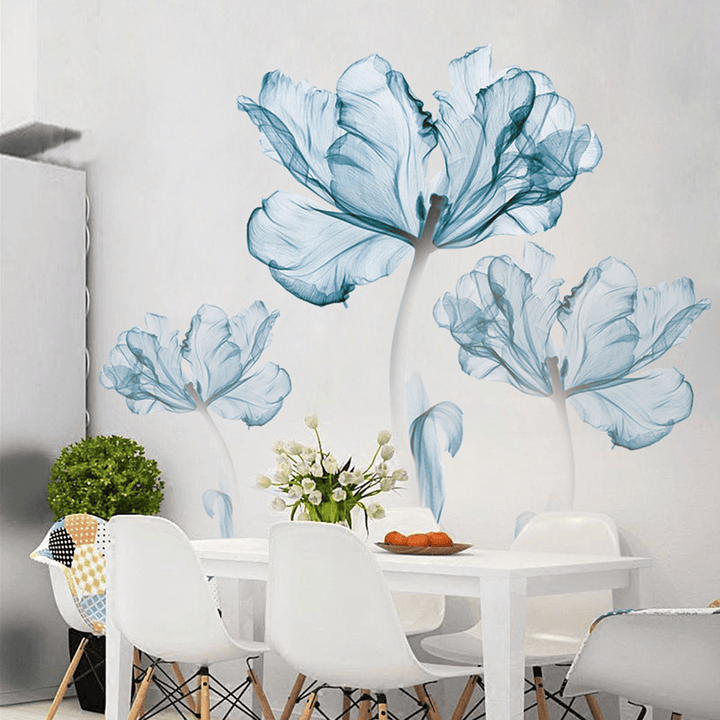 2Pcs Large Blue Flower DIY Wall Sticker Art - Vinyl Quote Decal for Modern Home Decor