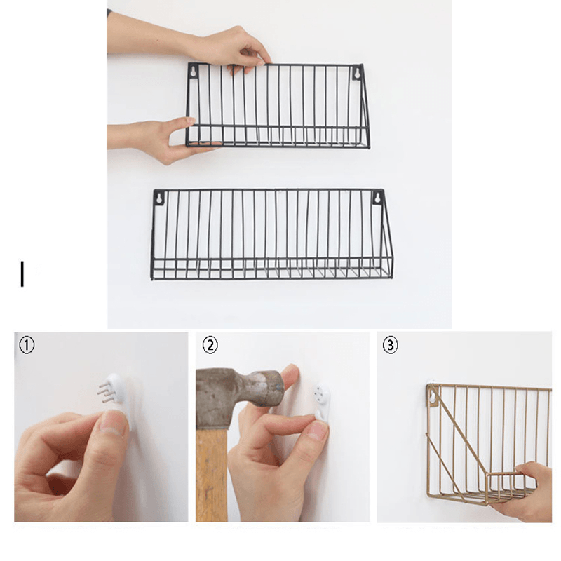 Wall Mounted Rustic Metal Wire Floating Storage Shelf Rack for Picture Frames Collectibles Decorative Items