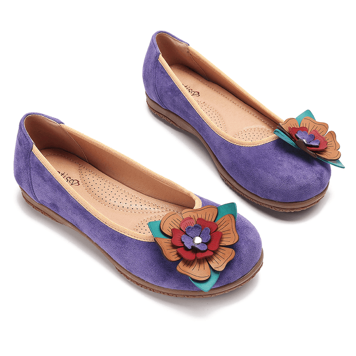 Women Suede Flower Slip on Comfort Casual Flats