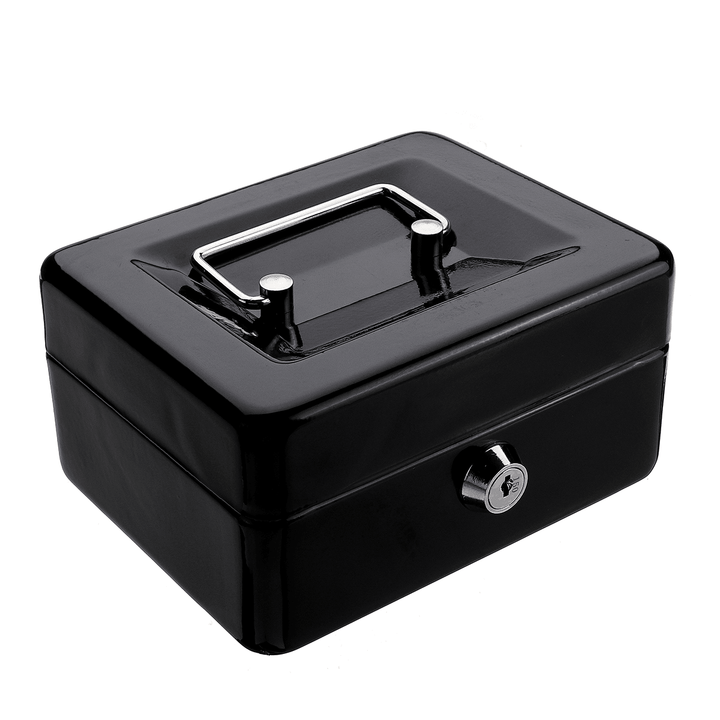 Mini Portable Money Safe Storage Case Black Sturdy Metal with Coin Tray Cash Carry Box