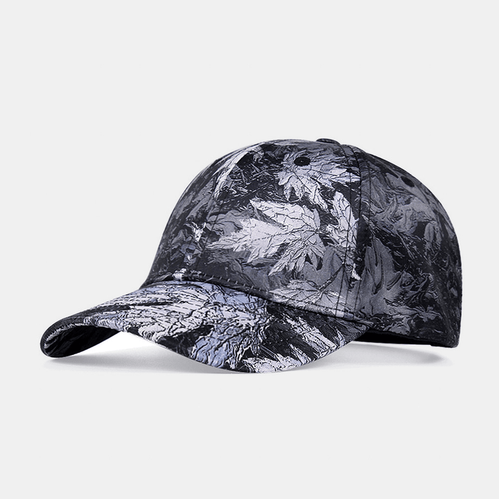 Women Overlay Maple Leaf Print Casual Fitted Cap Cotton Sunshade Adjustable Baseball Cap - MRSLM