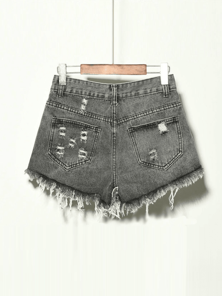 5 Colors Women Pocket Hollow Ripped Denim Shorts