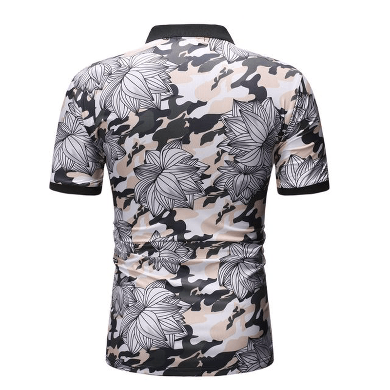 Men Fashion Printed Short-Sleeved Lapel Shirts