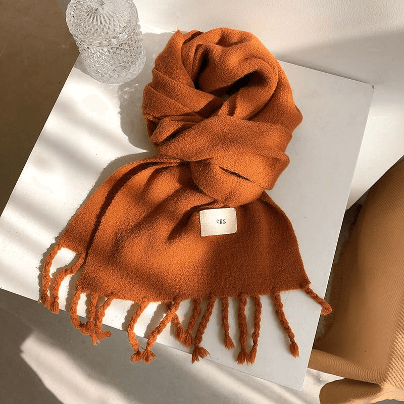 Pure Color Tassel Season Wool Knitted Couple Scarf