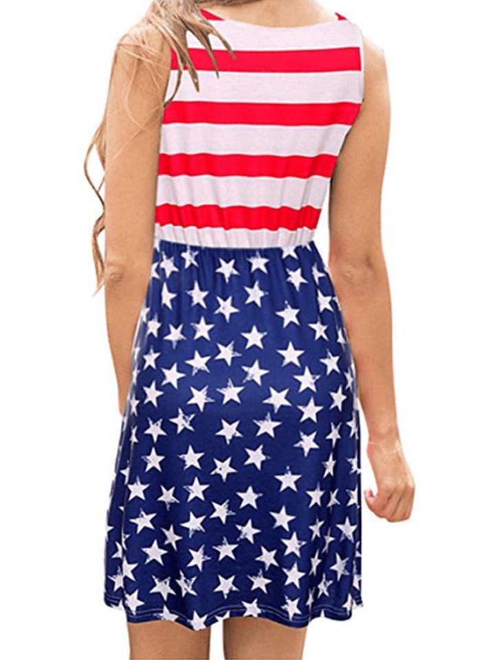 America Flag Print Independence Day Sleeveless Casual Midi Dress