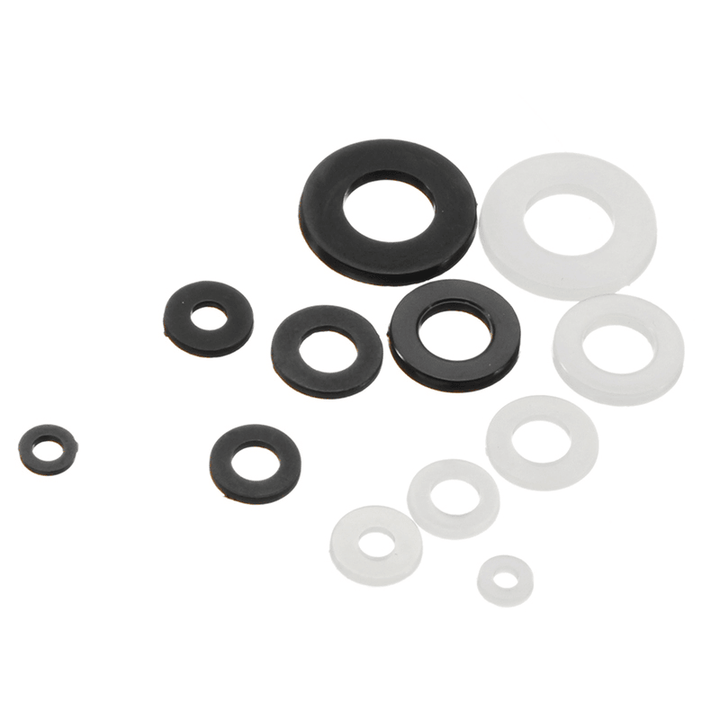 Suleve‚Ñ¢ MXNW1 500Pcs White Black Flat Nylon Washer Lock Washers Gasket Kit M2-M8