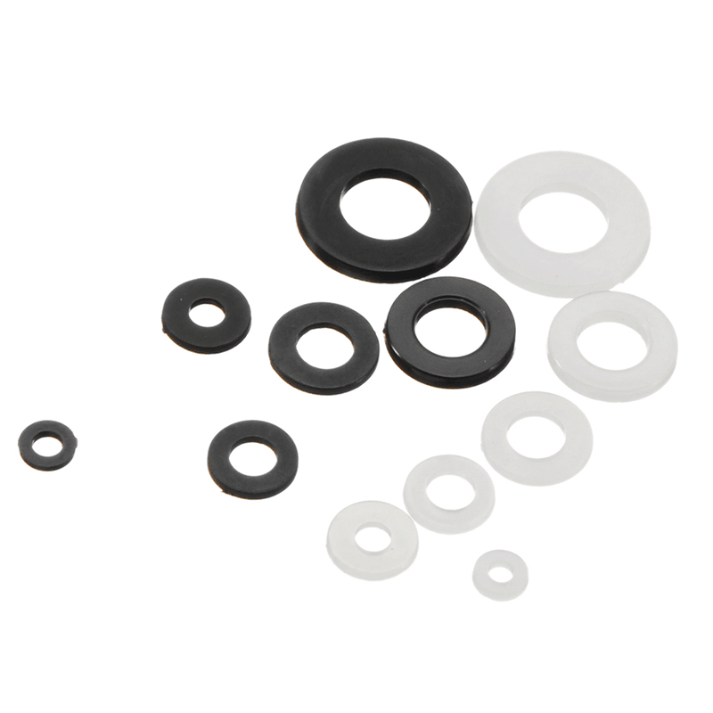 Suleve™ MXNW1 500Pcs White Black Flat Nylon Washer Lock Washers Gasket Kit M2-M8