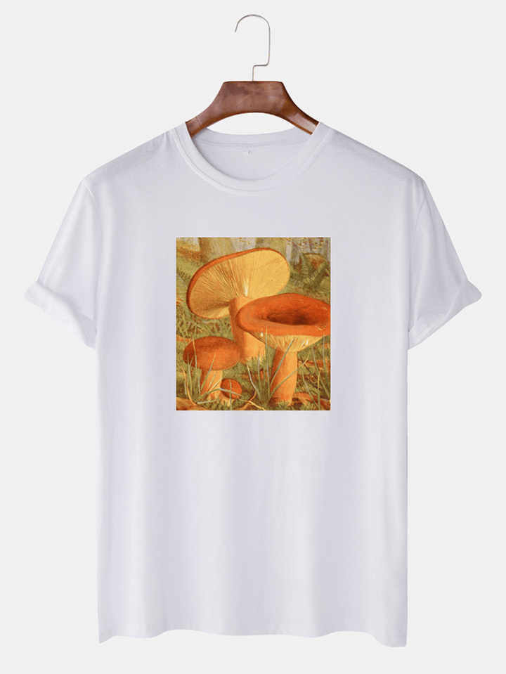 Mens Mushroom Graphic Print Thin O-Neck Short Sleeve T-Shirt