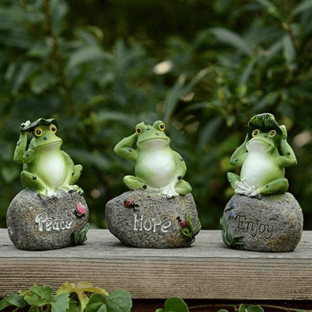 1PC Peace Hope Enjoy Frogs Fairy Garden Statues Art Figurines Outdoor Patio Ornament