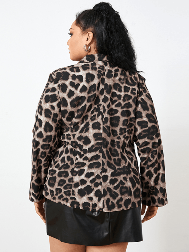 Leopard Print Blazer Loose Suit for Women with Shoulder Pad