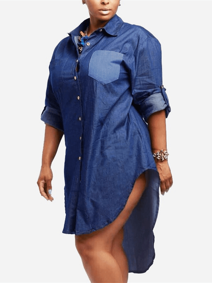 Women Buttons down Asymmetrical Casual Shirt Denim Mini Dress