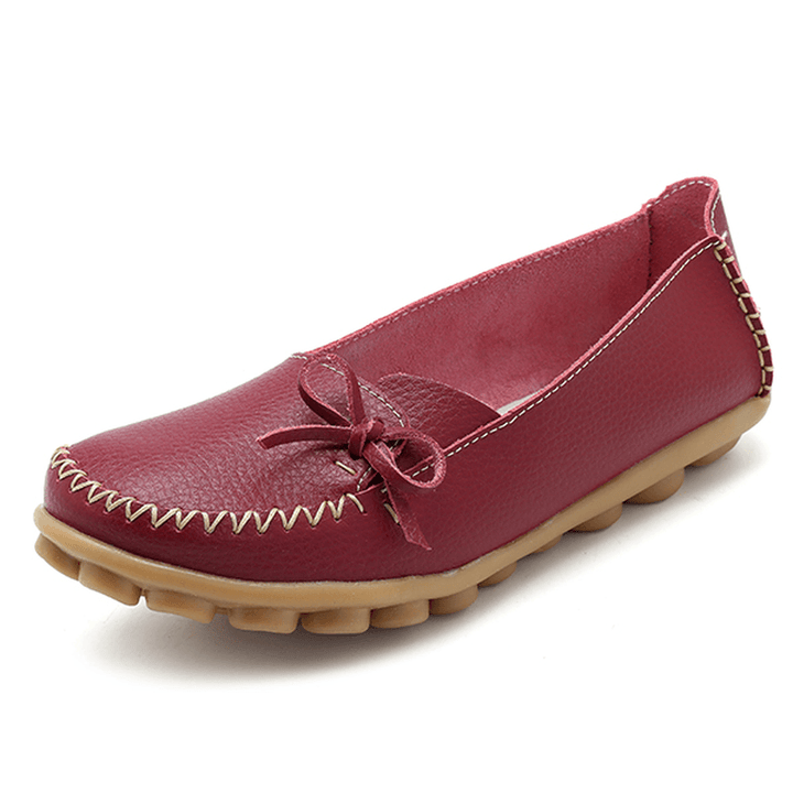 Larger Size Women Casual Shoe Leather Comfy Flat Loafers - MRSLM