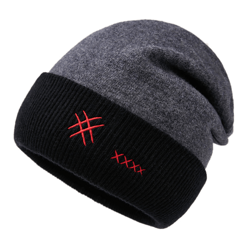 Trendy Men'S Autumn and Winter Spotless Dome Fashion Embroidered Letters Warm Knitted Hat