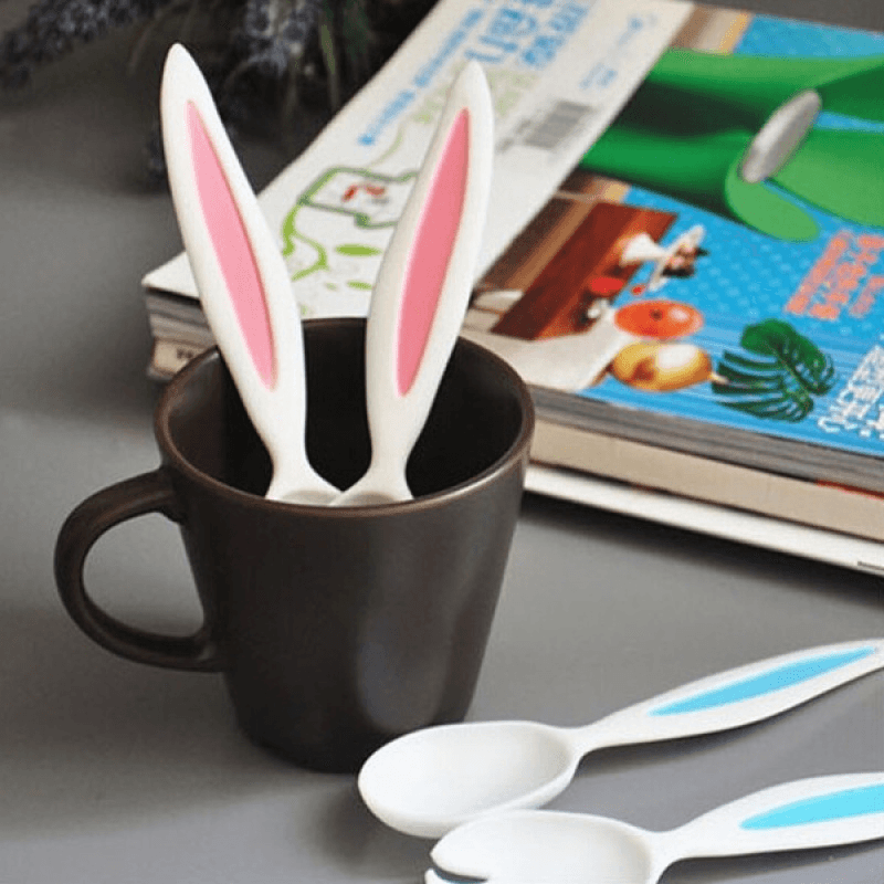 Rabbit Ears Baby Spoon and Fork Set Children Tableware Kids Cutlery Baby Learnning Dishes Dinnerware