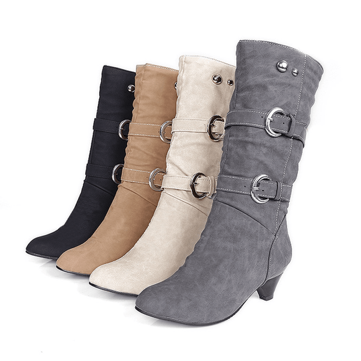 US Size 5-12 Women Mid-Calf Boots Slip on Casual Suede Soft Boots