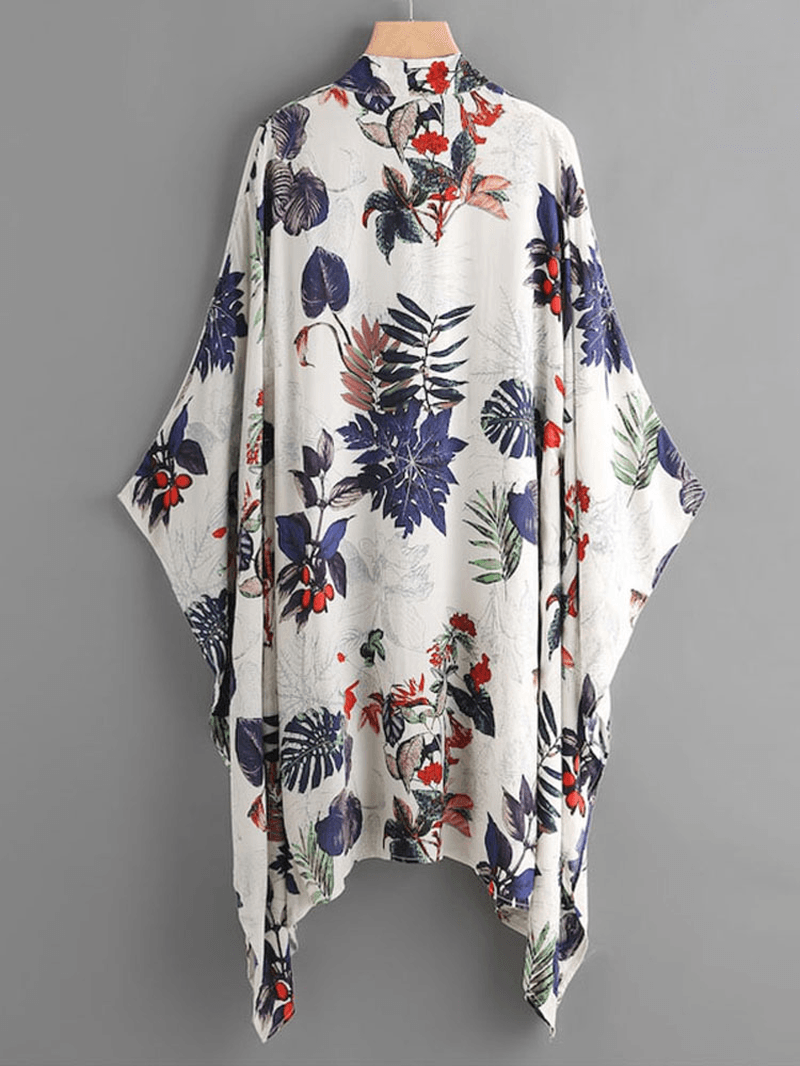 Women Summer Floral Print Loose Long Sleeve Irregular Hem Cardigans