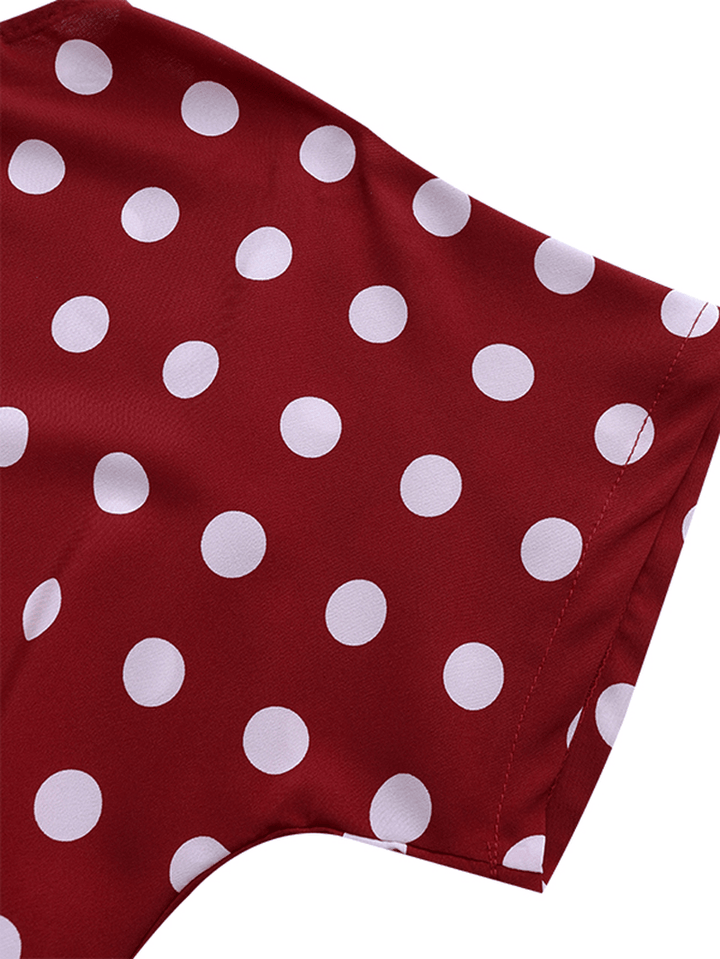 Polka Dot Crew Neck High Low Causal Blouse