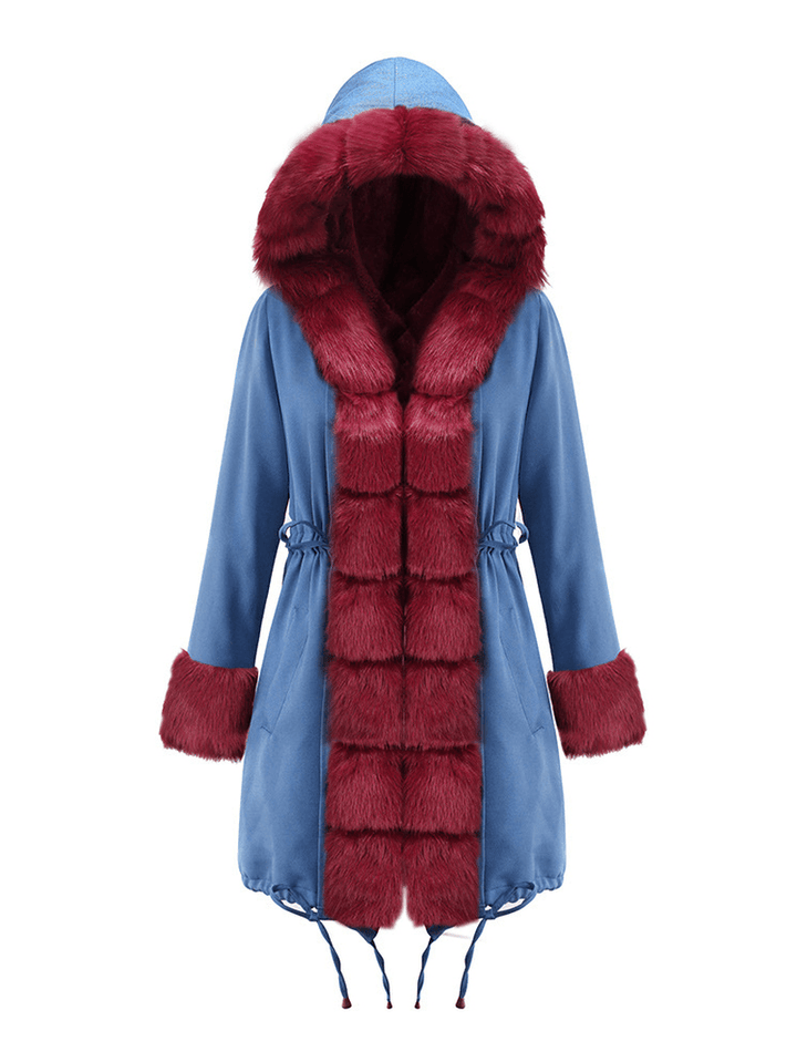 Long Sleeve Print Fur Collar Hooded Thick Coats - MRSLM