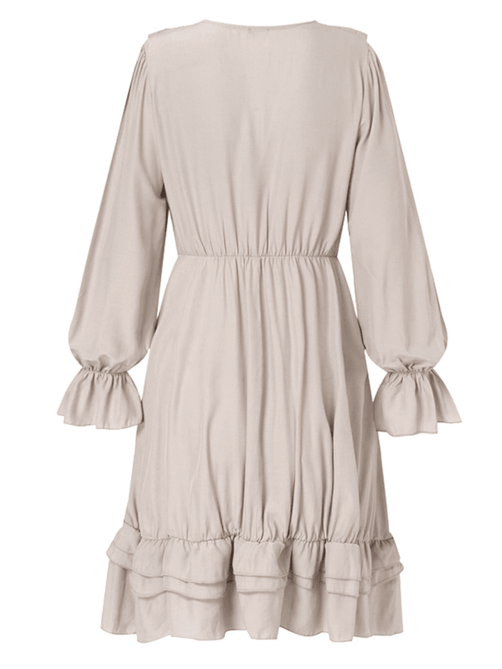 Solid Pleating Leisure Long Sleeve Casual Dress for Women