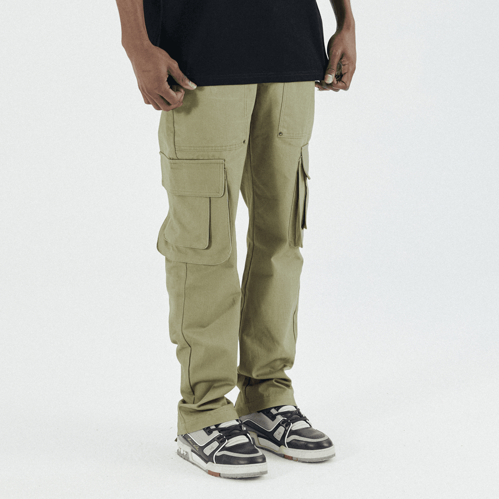 Army Green Pocket Zipper Straight Workwear Casual Pants