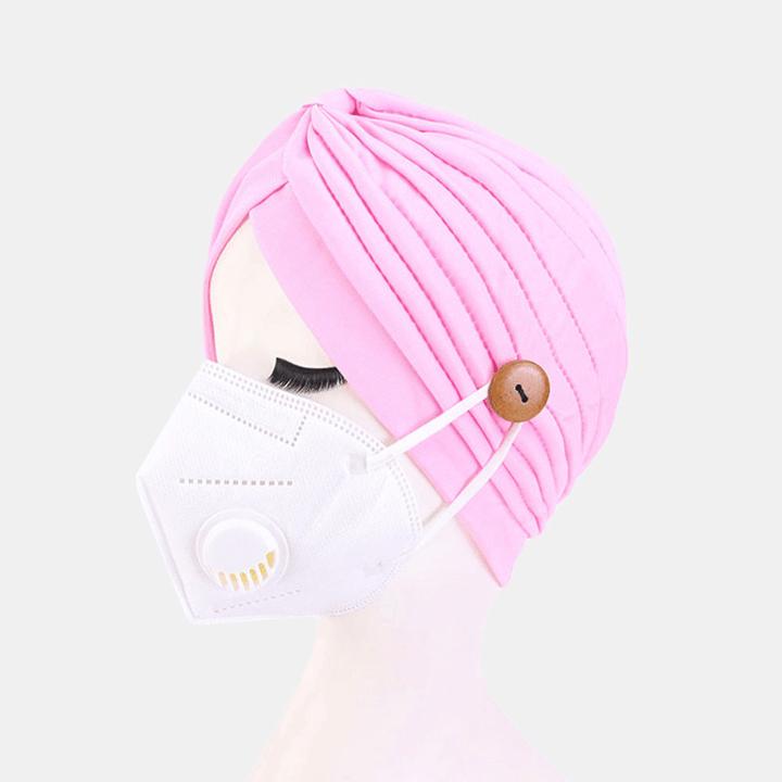 Solid Color Beanie National Style Button Mountable Ears Prevent Strangulation Bandana