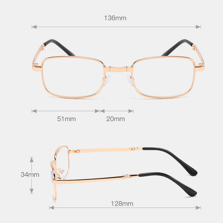 Unisex Portable Folding Anti-Blue Glasses Classic Metal Full Frame Anti-Uv Reading Glasses Presbyopic Glasses