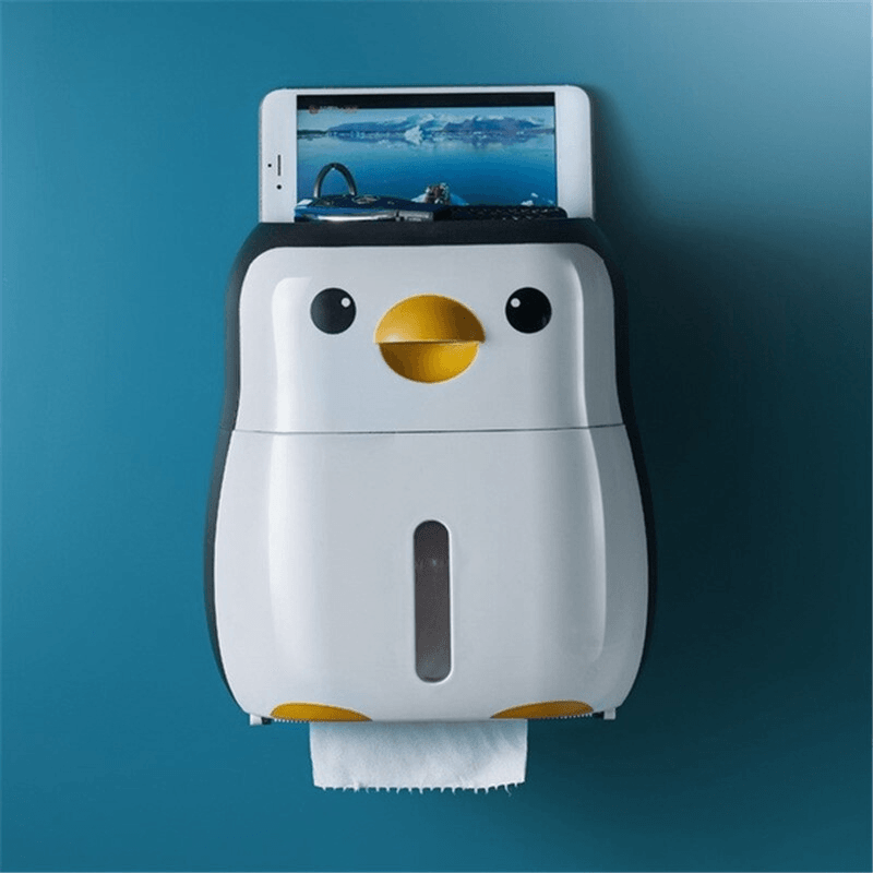 Portable Toilet Paper Holder Penguin Tissue Box Wall Mounted Roll Paper Bathroom Waterproof Storage Shelf