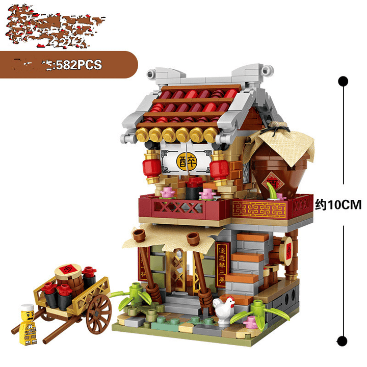 Building Blocks Chinese Culture Theme Assembled Building Blocks Small Particles Street View Building Blocks Children'S Educational Toys