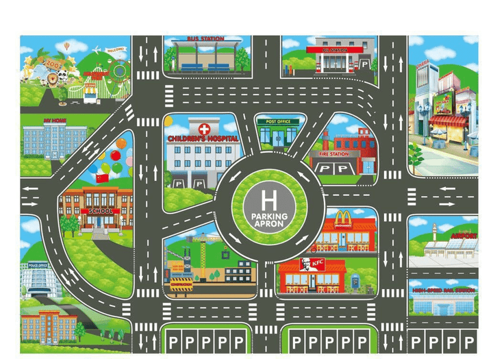 Nordic Style Parking Lot View Traffic Map Children'S Toy Car Portable Play Mat