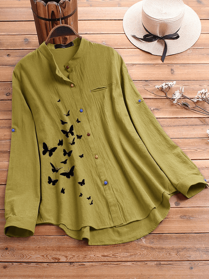 Butterfly Print Button Causal Shirts Blouse