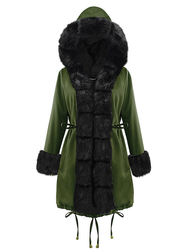 Long Sleeve Print Fur Collar Hooded Thick Coats