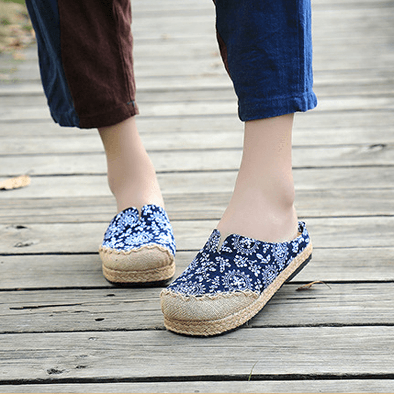 Women Casual Cotton Flax Outdoor Comfortable round Toe Flat Loafer Shoes