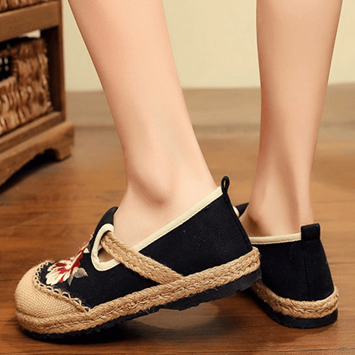 Women Old Peking Flowers Embroidery Casual Espadrille Loafers